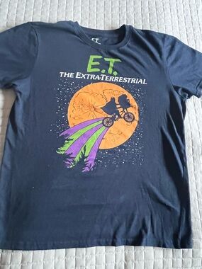 E.T. The Extra-Terrestrial Movie T Shirt Adult Medium Dark Blue Worn Faded